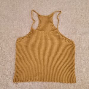 Crochet / knitted mustardy in colour racer crop tank top size medium